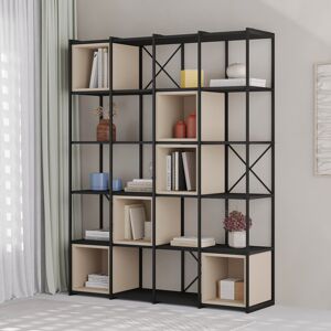 Rio Vale Modern Metal Frame Multi-Purpose Bookshelf & Storage Unit Black/Sandstone 179cm H X 139.5cm W X 39cm D Rio Vale Modern Metal Frame Multi-Purpose Bookshelf & Storage Unit Black/Sandstone 179cm H X 139.5cm W X 39cm D