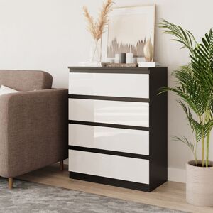 17 Stories Gloss 4 Drawer Skagen High Wooden Bedroom Chest Cabinet No Handle Drawer Storage Black/ White 89cm H X 70cm W X 35cm D 17 Stories Gloss 4 Drawer Skagen High Wooden Bedroom Chest Cabinet No Handle Drawer Storage Black/ White 89cm H X 70cm W X 35cm D