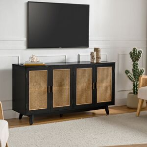 17 Stories Emily Rattan Cane TV Stand With Solid Legs Black 65" 17 Stories Emily Rattan Cane TV Stand With Solid Legs Black 65"
