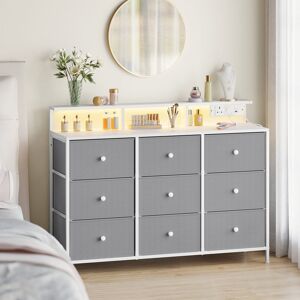 Metro Chest Of Drawers Bedroom, Storage Unit With 9 Fabric Drawers And LED Lights, Charging Station, Steel Frame, 33.5 X 114 X 84 Cm, For Living Room, Cloud Grey 84cm H X 114cm W X 13.2cm D Metro Chest Of Drawers Bedroom, Storage Unit With 9 Fabric Drawers And LED Lights, Charging Station, Steel Frame, 33.5 X 114 X 84 Cm, For Living Room, Cloud Grey 84cm H X 114cm W X 13.2cm D
