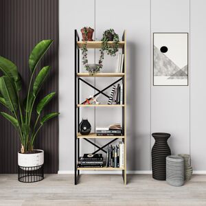 Latitude Run Bookcase 58 cm with 5-Tier Design Saphire Oak/Silky Black 175cm H X 58cm W X 35cm D Latitude Run Bookcase 58 cm with 5-Tier Design Saphire Oak/Silky Black 175cm H X 58cm W X 35cm D