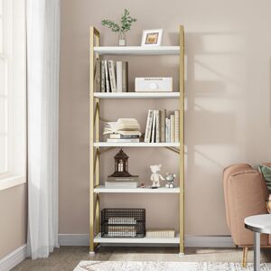 17 Stories Industrial Bookcase, Corner Shelf Unit, Shelving Unit, For Living Room, Study, Home Office Gold/White 401.32cm H X 152.4cm W X 76.2cm D 17 Stories Industrial Bookcase, Corner Shelf Unit, Shelving Unit, For Living Room, Study, Home Office Gold/White 401.32cm H X 152.4cm W X 76.2cm D