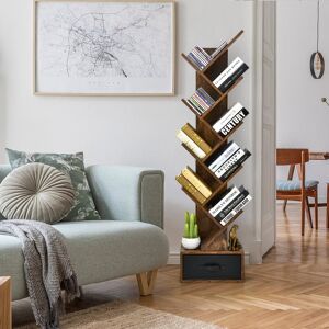 Latitude Run Tree Bookshelf Free-Standing Bookcase Storage Organizer With 10 Shelves Coffee 150cm H X 38cm W X 20cm D Latitude Run Tree Bookshelf Free-Standing Bookcase Storage Organizer With 10 Shelves Coffee 150cm H X 38cm W X 20cm D