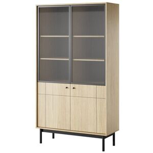 Latitude Run Natural Harmony: Japandi Tall Display Cabinet 104cm in Oak Linea Oak 185cm H X 104cm W X 39cm D Latitude Run Natural Harmony: Japandi Tall Display Cabinet 104cm in Oak Linea Oak 185cm H X 104cm W X 39cm D