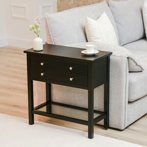 ClassicLiving 2 Drawer Modern Bedside Table With Clear Glass Shelf, 60cm Wooden Storage Cabinet, Console Table Black 60cm H X 60cm W X 30cm D ClassicLiving 2 Drawer Modern Bedside Table With Clear Glass Shelf, 60cm Wooden Storage Cabinet, Console Table Black 60cm H X 60cm W X 30cm D