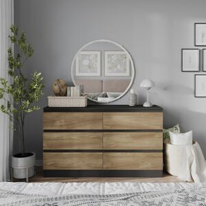 17 Stories Wooden Chest of 6 Drawers Bedroom Furniture Storage Bedside Table Modern Cabinet Black/Oak 66.8cm H X 120cm W X 35cm D 17 Stories Wooden Chest of 6 Drawers Bedroom Furniture Storage Bedside Table Modern Cabinet Black/Oak 66.8cm H X 120cm W X 35cm D