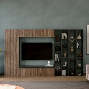 Ebern Designs Napoli Moduler Modern TV Unit Wall Mount – Customizable Layout, Floating Media Console Brown/Black 55" Ebern Designs Napoli Moduler Modern TV Unit Wall Mount – Customizable Layout, Floating Media Console Brown/Black 55"