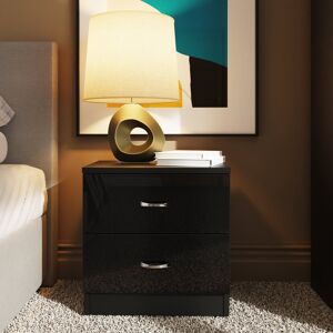 Zipcode Design Brendle 2 Drawer Bedside Table Nightstand. High Gloss Front with Chrome Handles, Scratch Resistant. Black 46cm H X 45cm W X 40cm D Zipcode Design Brendle 2 Drawer Bedside Table Nightstand. High Gloss Front with Chrome Handles, Scratch Resistant. Black 46cm H X 45cm W X 40cm D