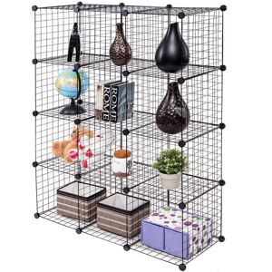 Rebrilliant 12 Cube Storage Shelf Rack DIY Wire Grid Bookcase Display Cabinet Organiser Black 145cm H X 110cm W X 37cm D Rebrilliant 12 Cube Storage Shelf Rack DIY Wire Grid Bookcase Display Cabinet Organiser Black 145cm H X 110cm W X 37cm D