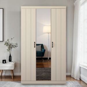 17 Stories Allington 3 Door Manufactured Wood Wardrobe With Mirror Natural 180.5cm H X 104.7cm W X 52.7cm D 17 Stories Allington 3 Door Manufactured Wood Wardrobe With Mirror Natural 180.5cm H X 104.7cm W X 52.7cm D