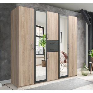 Wade Logan Sazerac 8 Door Wardrobe Oak 210cm H X 225cm W X 58cm D Wade Logan Sazerac 8 Door Wardrobe Oak 210cm H X 225cm W X 58cm D