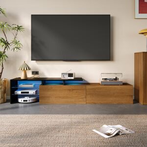 Metro Modern Tv Stand With Led Lighting - 170cm Media Unit Black/Brown Wood 75" Metro Modern Tv Stand With Led Lighting - 170cm Media Unit Black/Brown Wood 75"