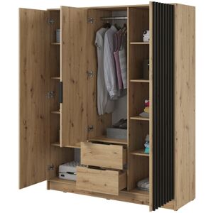 Gracie Oaks Andzela 3 Door Wardrobe Oak Artisan/Black 200cm H X 155cm W X 51cm D Gracie Oaks Andzela 3 Door Wardrobe Oak Artisan/Black 200cm H X 155cm W X 51cm D