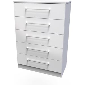 Brayden Studio Fully Assembled Alizee 5 - Drawer Chest of Drawers White Gloss 107.5cm H X 76.5cm W X 41.5cm D Brayden Studio Fully Assembled Alizee 5 - Drawer Chest of Drawers White Gloss 107.5cm H X 76.5cm W X 41.5cm D