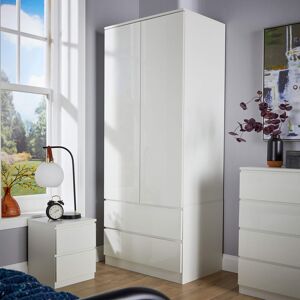 17 Stories Rishin 2 Door 2 Drawer High Gloss Wardrobe Storage Unit White 180cm H X 75cm W X 50cm D 17 Stories Rishin 2 Door 2 Drawer High Gloss Wardrobe Storage Unit White 180cm H X 75cm W X 50cm D