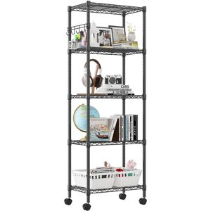 Rebrilliant Elya 59cm W Powder Coated Steel Shelving Unit Black 183cm H X 59cm W X 35cm D Rebrilliant Elya 59cm W Powder Coated Steel Shelving Unit Black 183cm H X 59cm W X 35cm D