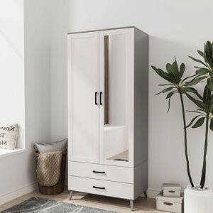 Lark Manor Mirror Wardrobe 2 Door 2 Drawer Bedroom Clothes Storage Hanging Rail 180cm Grey White 180cm H X 75cm W X 46cm D Lark Manor Mirror Wardrobe 2 Door 2 Drawer Bedroom Clothes Storage Hanging Rail 180cm Grey White 180cm H X 75cm W X 46cm D