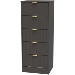 Canora Grey Barriner 5 Drawer Tall Bedside Cabinet With Gold Handles (Ready Assembled) Graphite Black Canora Grey Barriner 5 Drawer Tall Bedside Cabinet With Gold Handles (Ready Assembled) Graphite Black
