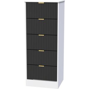 Canora Grey Barriner 5 Drawer Tall Bedside Cabinet With Gold Handles (Ready Assembled) Deep Black/White Matt Canora Grey Barriner 5 Drawer Tall Bedside Cabinet With Gold Handles (Ready Assembled) Deep Black/White Matt