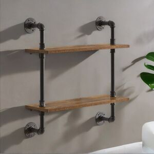 Borough Wharf Wrightstown 2 Piece Floating Shelf Industrial Rustic Brown Pipe Home Furniture Black;Brown 66cm H X 61.5cm W X 20cm D Borough Wharf Wrightstown 2 Piece Floating Shelf Industrial Rustic Brown Pipe Home Furniture Black;Brown 66cm H X 61.5cm W X 20cm D