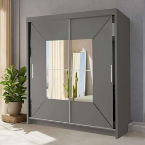Metro Bolton Modern Double Sliding Mirror Door Wardrobe Comes in White, Black, Grey Colors with 4 Sizes Grey 217cm H x 150cm W x 62cm D Metro Bolton Modern Double Sliding Mirror Door Wardrobe Comes in White, Black, Grey Colors with 4 Sizes Grey 217cm H x 150cm W x 62cm D