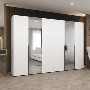 Latitude Run Clean White Hinged Door Wardrobe 300cm - Sleek Storage with Mirrored Doors White 202cm H X 300cm W X 52cm D Latitude Run Clean White Hinged Door Wardrobe 300cm - Sleek Storage with Mirrored Doors White 202cm H X 300cm W X 52cm D
