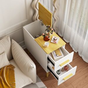 Norden Home 60cm Wide Modern White & Natural Wood with 2 Drawers and Hidden Cabinet – Compact Bedside or End Table with Wooden Handles Side Table with Storage Medium Wood 60cm H X 60cm W X 30cm D Norden Home 60cm Wide Modern White & Natural Wood with 2 Drawers and Hidden Cabinet – Compact Bedside or End Table with Wooden Handles Side Table with Storage Medium Wood 60cm H X 60cm W X 30cm D