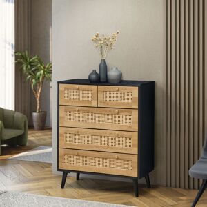 17 Stories Anisjon & Rattan 3+2 Drawer Chest Of Drawers Black 98cm H X 80cm W X 40cm D 17 Stories Anisjon & Rattan 3+2 Drawer Chest Of Drawers Black 98cm H X 80cm W X 40cm D