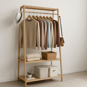 Borough Wharf Mattera Natural Bamboo Wooden Clothes Rack, Garment Rail Garment Rack Open Wardrobe, Storage Shelves Bedroom Natural Wood 80cm L Borough Wharf Mattera Natural Bamboo Wooden Clothes Rack, Garment Rail Garment Rack Open Wardrobe, Storage Shelves Bedroom Natural Wood 80cm L