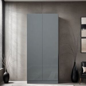 Hashtag Home Warren 2 Door Double Wardrobe - Soft Close Hinged Doors. Modern No-Handle Push-to-Open Design Gloss Grey 180.5cm H X 80cm W X 50cm D Hashtag Home Warren 2 Door Double Wardrobe - Soft Close Hinged Doors. Modern No-Handle Push-to-Open Design Gloss Grey 180.5cm H X 80cm W X 50cm D