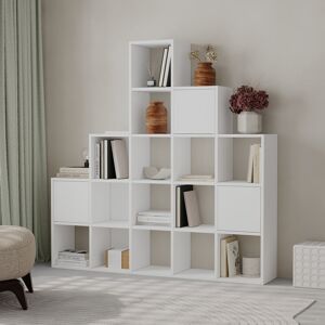 Brayden Studio Anyila Corner Bookcase with Modular Cube Design Open and Concealed Shelves Push-to-Open Doors Modern Ladder-Style White Brayden Studio Anyila Corner Bookcase with Modular Cube Design Open and Concealed Shelves Push-to-Open Doors Modern Ladder-Style White