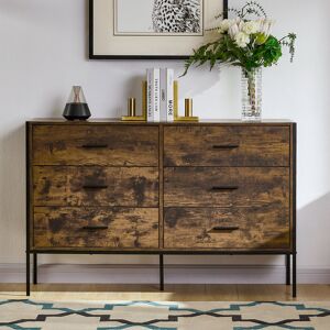 Borough Wharf Oscar 6 Drawer Wide Industrial Chest of Drawers With Metal Frame Dark Wood 79.5cm H X 123cm W X 40cm D Borough Wharf Oscar 6 Drawer Wide Industrial Chest of Drawers With Metal Frame Dark Wood 79.5cm H X 123cm W X 40cm D