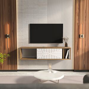 17 Stories Rinya 140 cm Wide Floating TV Stand with a Sliding Door Brown/White 65" 17 Stories Rinya 140 cm Wide Floating TV Stand with a Sliding Door Brown/White 65"