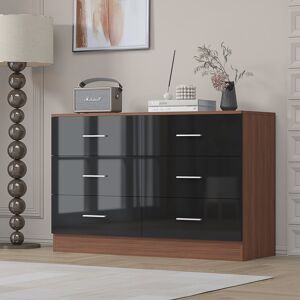 Zipcode Design Eva High Gloss 6 Drawer Chest of Drawers - H: 75cm x D: 40cm x W: 112cm Walnut/Gloss Black 75cm H X 112cm W X 40cm D Zipcode Design Eva High Gloss 6 Drawer Chest of Drawers - H: 75cm x D: 40cm x W: 112cm Walnut/Gloss Black 75cm H X 112cm W X 40cm D