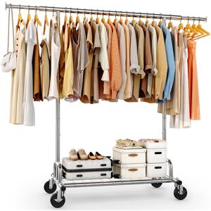 Rebrilliant Heavy Duty Clothes Rail 238kg (525lbs) Capacity, Extendable Hanging Rack with Lockable Wheels & Shelves Silver Rebrilliant Heavy Duty Clothes Rail 238kg (525lbs) Capacity, Extendable Hanging Rack with Lockable Wheels & Shelves Silver