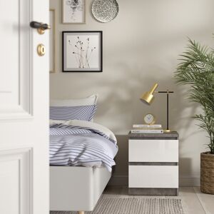 Latitude Run Bertraut Bedside 2 Drawers in Concrete/White high gloss White/Grey 49.5cm H X 40.4cm W X 50cm D Latitude Run Bertraut Bedside 2 Drawers in Concrete/White high gloss White/Grey 49.5cm H X 40.4cm W X 50cm D