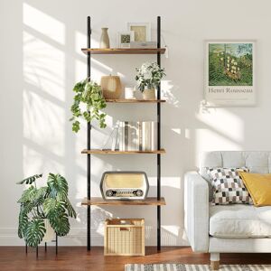 Borough Wharf 65" Industrial Wall-Mounted Ladder Shelf 4 Tier Bookshelf With Storage Organizer Plant Flower Display Stand Round Tube Bookcase Rack With 2 Hooks For Brown (4 Shelves) 166cm H x 60cm W x 30cm D Borough Wharf 65" Industrial Wall-Mounted Ladder Shelf 4 Tier Bookshelf With Storage Organizer Plant Flower Display Stand Round Tube Bookcase Rack With 2 Hooks For Brown (4 Shelves) 166cm H x 60cm W x 30cm D