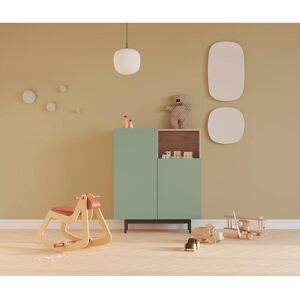 Brayden Studio Storage Cabinet Made Of Melamine And Metal With Two Doors, PRINTED Collection Light Oak/Green/Black 110cm H X 90cm W X 34cm D Brayden Studio Storage Cabinet Made Of Melamine And Metal With Two Doors, PRINTED Collection Light Oak/Green/Black 110cm H X 90cm W X 34cm D