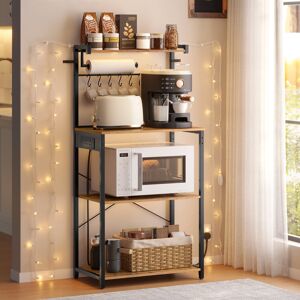 Borough Wharf Kitchen Bakers Rack With Power Outlet, 4-Tier Coffee Bar With Adjustable Shelf, Microwave Stand, Paper Towel Holder, 40 X 60 X 140 Cm Rustic Brown/Black 140cm H X 60cm W X 40cm D Borough Wharf Kitchen Bakers Rack With Power Outlet, 4-Tier Coffee Bar With Adjustable Shelf, Microwave Stand, Paper Towel Holder, 40 X 60 X 140 Cm Rustic Brown/Black 140cm H X 60cm W X 40cm D