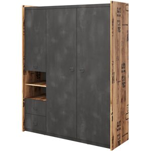 Borough Wharf Apeton 3 Door Wardrobe Oak/Raw steel 190cm H X 150cm W X 52cm D Borough Wharf Apeton 3 Door Wardrobe Oak/Raw steel 190cm H X 150cm W X 52cm D