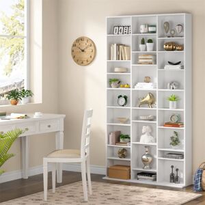 Brayden Studio Tall Bookcase CD DVD Storage Unit Tower Wooden Display Rack With Adjustble Shelves 27 Storage Compartments White Bookshelf 102.5X23.5X190cm White 190cm H X 102.5cm W X 23.5cm D Brayden Studio Tall Bookcase CD DVD Storage Unit Tower Wooden Display Rack With Adjustble Shelves 27 Storage Compartments White Bookshelf 102.5X23.5X190cm White 190cm H X 102.5cm W X 23.5cm D