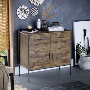 Borough Wharf Sylvie 2 Drawer, 2 Door Industrial Rustic Sideboard Cabinet For Living & Dining Room Dark Wood 79.5cm H X 83cm W X 40cm D Borough Wharf Sylvie 2 Drawer, 2 Door Industrial Rustic Sideboard Cabinet For Living & Dining Room Dark Wood 79.5cm H X 83cm W X 40cm D