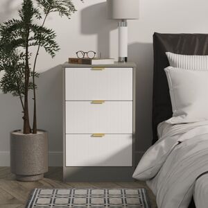 Brayden Studio Atsumi 3 Drawer Bedside Cabinet With Gold Handles (Ready Assembled) White Matt/Dusk Grey 73cm H X 45cm W X 40cm D Brayden Studio Atsumi 3 Drawer Bedside Cabinet With Gold Handles (Ready Assembled) White Matt/Dusk Grey 73cm H X 45cm W X 40cm D