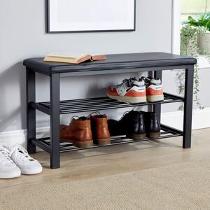 17 Stories Sleaford Black PU 2 Shelf Hallway Shoe Storage Bench Black 8 17 Stories Sleaford Black PU 2 Shelf Hallway Shoe Storage Bench Black 8