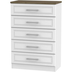 August Grove Fully Assembled Morelock 5 Drawer 76.5Cm W Chest of Drawers White;Oak 107.5cm H X 76.5cm W X 41.5cm D August Grove Fully Assembled Morelock 5 Drawer 76.5Cm W Chest of Drawers White;Oak 107.5cm H X 76.5cm W X 41.5cm D