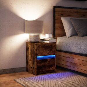 Metro Lane Bedside Cabinet With LED Lights Black Engineered Wood Smoked Oak 50cm H X 38cm W X 34cm D Metro Lane Bedside Cabinet With LED Lights Black Engineered Wood Smoked Oak 50cm H X 38cm W X 34cm D