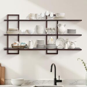 Ebern Designs 3 Tier, Oak Frame, Floating Shelves For Wall, Hanging Rustic Square Storage Shelf For Living Room, Bedroom, Black Brown 61cm H X 57cm W X 14cm D Ebern Designs 3 Tier, Oak Frame, Floating Shelves For Wall, Hanging Rustic Square Storage Shelf For Living Room, Bedroom, Black Brown 61cm H X 57cm W X 14cm D