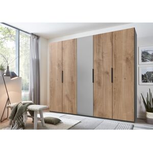 Ebern Designs Guardino 5 Door Wardrobe Graphite/Plank Oak 236cm H x 250cm W x 58cm D Ebern Designs Guardino 5 Door Wardrobe Graphite/Plank Oak 236cm H x 250cm W x 58cm D