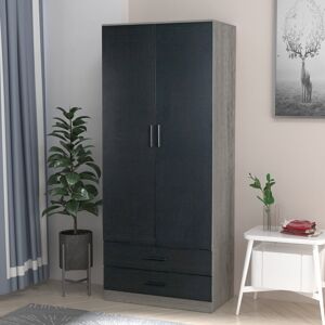 Ebern Designs Gianpietro 2 Door Wardrobe Ash Grey Carcass/Black Drawer 180cm H X 75cm W X 46cm D Ebern Designs Gianpietro 2 Door Wardrobe Ash Grey Carcass/Black Drawer 180cm H X 75cm W X 46cm D