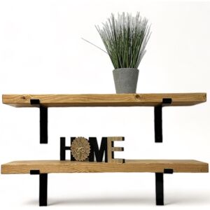 Alpen Home Set Of 2 Handcrafted Tudor Wooden Wall-Mounted Floating Shelves With Black L Brackets, Made From Solid Timber Shelf Rustic Pine 4.5cm H x 140cm W x 22cm D Alpen Home Set Of 2 Handcrafted Tudor Wooden Wall-Mounted Floating Shelves With Black L Brackets, Made From Solid Timber Shelf Rustic Pine 4.5cm H x 140cm W x 22cm D